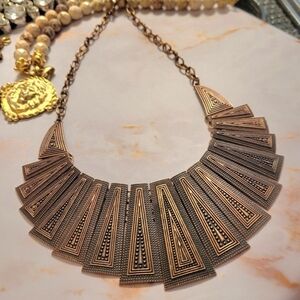 ARTISAN BRONZE GODDESS AZTEC CHUNKY COLLAR STATEMENT NECKLACE